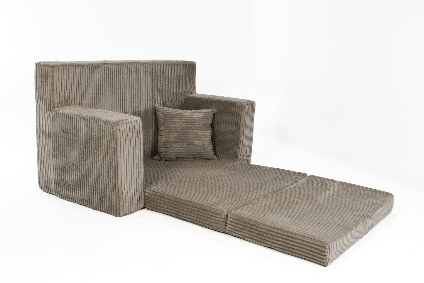 FORTISLINE - Kindersofa ausklappbar 83x47x43cm Oeko-TEX - Spielesofa für Kinder 2in1 - Kindercouch Aufklappen Bettfunktion - Schlafcouch aus Schaumstoff - Kuschel-Cord - Viele Muster (Grau)