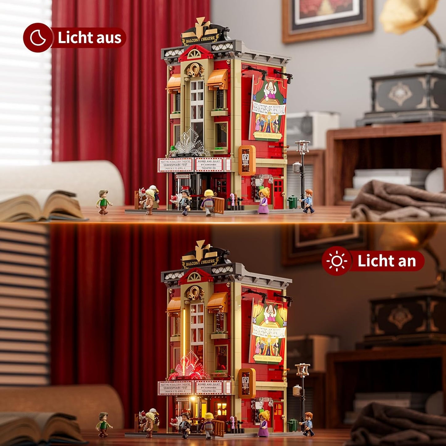 FUNWHOLE Balcony Theatre Lighting Clamp Building Blocks House - with Scene from a Classic Shakespeare Piece, 2445 Pieces, Collector's Set & Creative City House Model for Adults & Teenagers, F9056