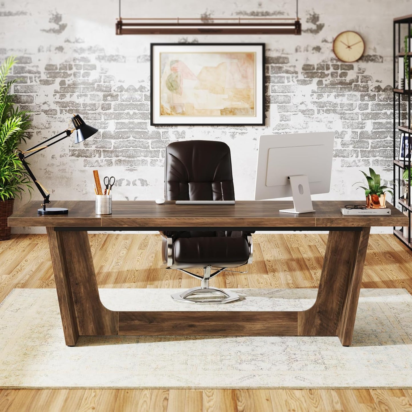 Tribesigns Computer Desk, 180 x 79 x 75 cm, Large Desk, PC Table, Office Table, Work Table, Dining Table, Office Furniture, Computer Desk, Conference Table for Home Office, Rustic Brown