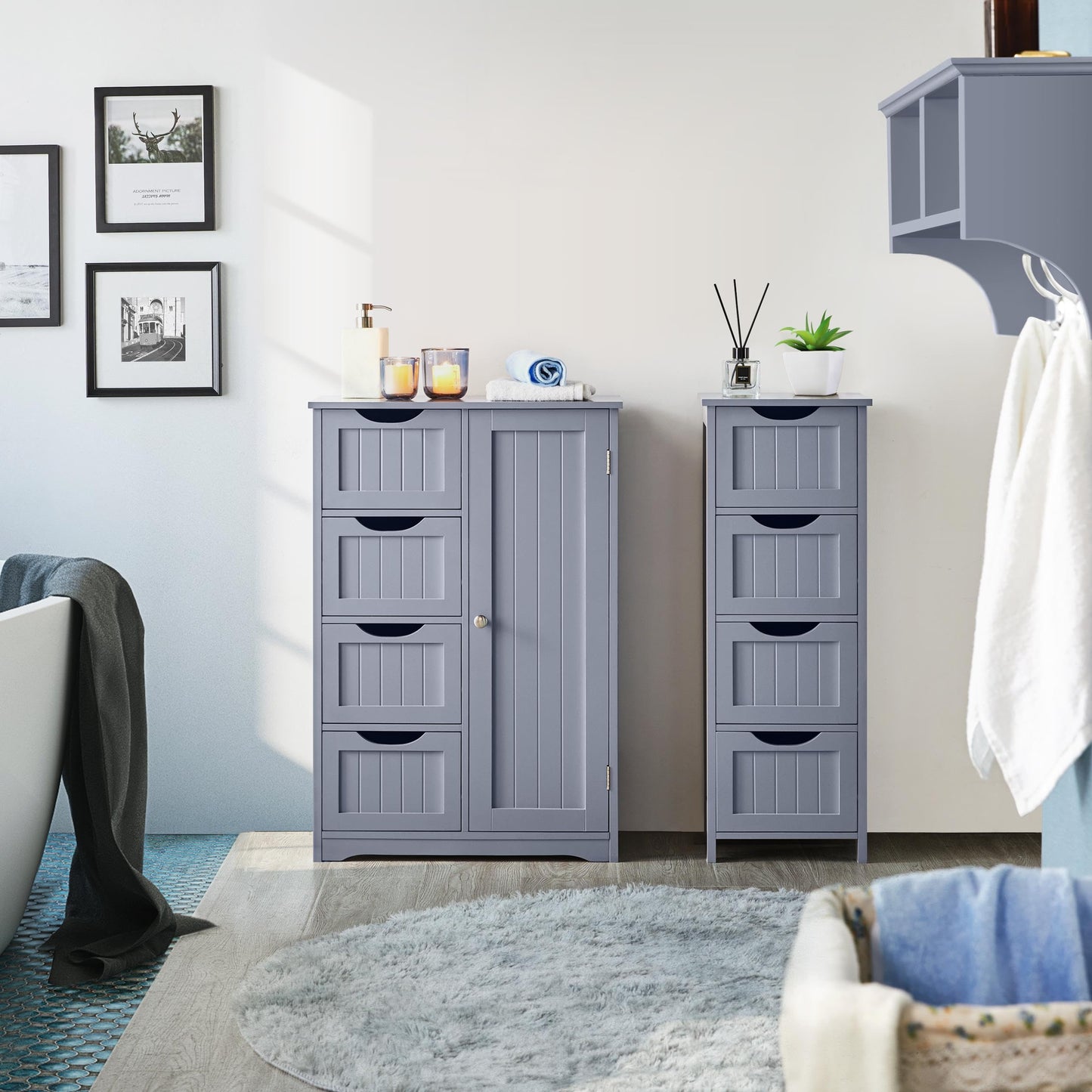 Yaheetech Bathroom Cabinet Floor Cabinet with 4 Drawers and 2 Doors Bathroom Cabinet Floor Cabinet with Height-Adjustable Shelf for Bathroom Living Room Hallway Kitchen White