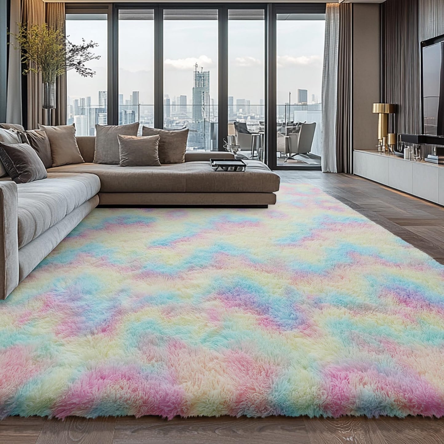 Shag Area Rugs for Bedroom Living Room,4X6 Ultra Soft Fluffy Area Rugs for Dorm, Indoor Carpet Nursery Rugs for Kids Room Home Decor,Tie-Dye Grey