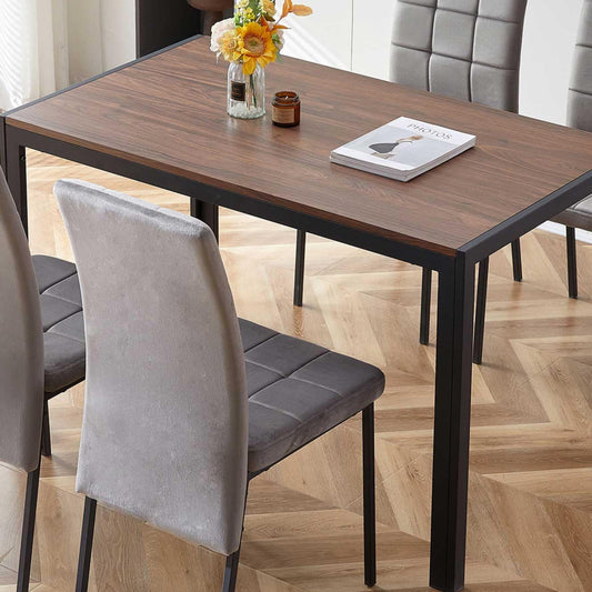 NORDICANA Dining Table with 4 Chairs Set, Dining Room Chairs Set of 4 and Rectangular Dining Table, Velvet Cover, Upholstered Chair, MDF Panels, Wooden Table, Suitable for Kitchen, Office, Balcony