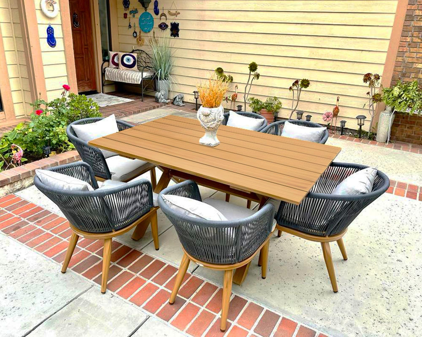 PURPLE LEAF 9-TLG Gartenmöbel Set,Aluminium Terrassenmöbel 8 Gartenstühle mit Tisch Balkonmöbel Essgruppe Gartengarnitur, Grau