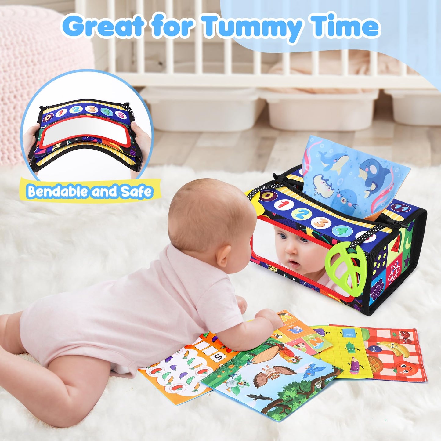 URMYWO Baby Toy 6 Months, Tissue Box Toy - Montessori - Sensory Technology, Contrast Baby Toy 0 6 12 Months, Boys Girls Children Early Learning Toy Baby Gift