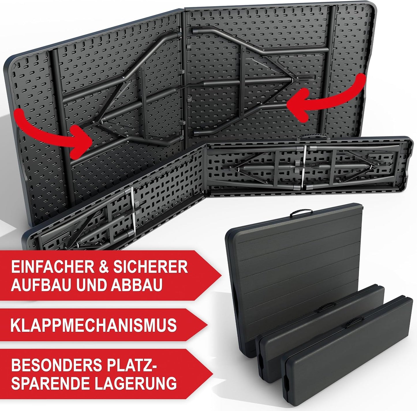 Onbest Bierzeltgarnitur in Holzoptik für 8 Personen – 3 teilig – Tisch mit 2 Bänken im Set – Biertischgarnitur aus robustem Kunststoff – klappbar – Tragegriff – 180 x 74 x 74 cm