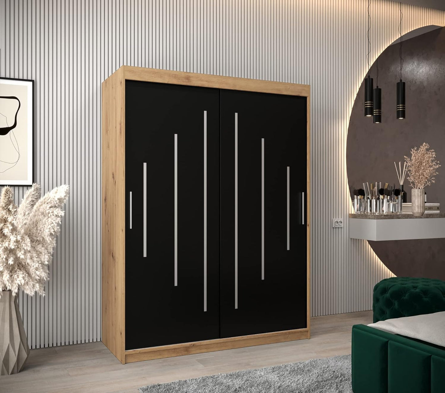 Kryspol Schwebetürenschrank York 250 cm Kleiderschrank mit Kleiderstange und Einlegeboden Schlafzimmer- Wohnzimmerschrank Schiebetüren Modern Design (Weiß)