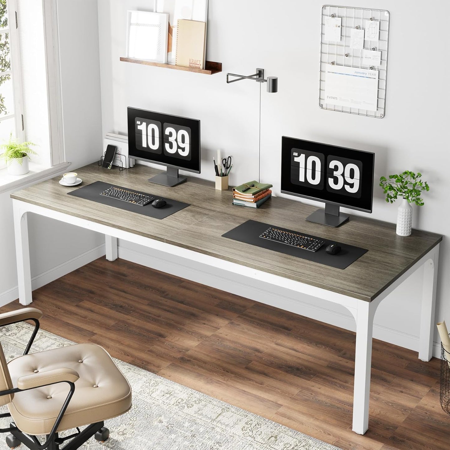 Tribesigns Schreibtisch Computertisch 200 x 70 x 75 cm Doppelter langer Schreibtisch, PC Tisch Bürotisch Arbeitstisch Esstisch Büro-Möbel Computertisch Konferenztisch für Home Office, Rustikales Braun
