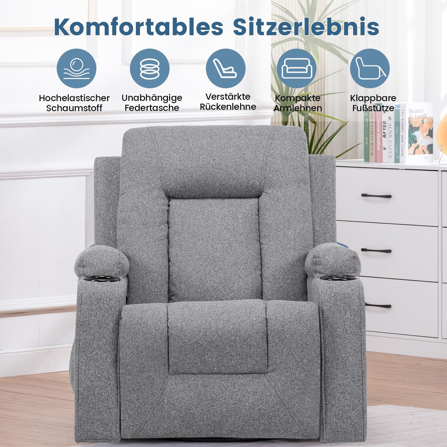 COMHOMA Relaxsessel-Set, Sofa, Sofa-Set aus Kunstleder, Fernsehsessel Ruhesessel Liegesessel mit Liege-Funktion Polstersessel Schlafsessel für Wohnzimmer Schlafzimmer Heimkino,Schwarz, 3+2+1