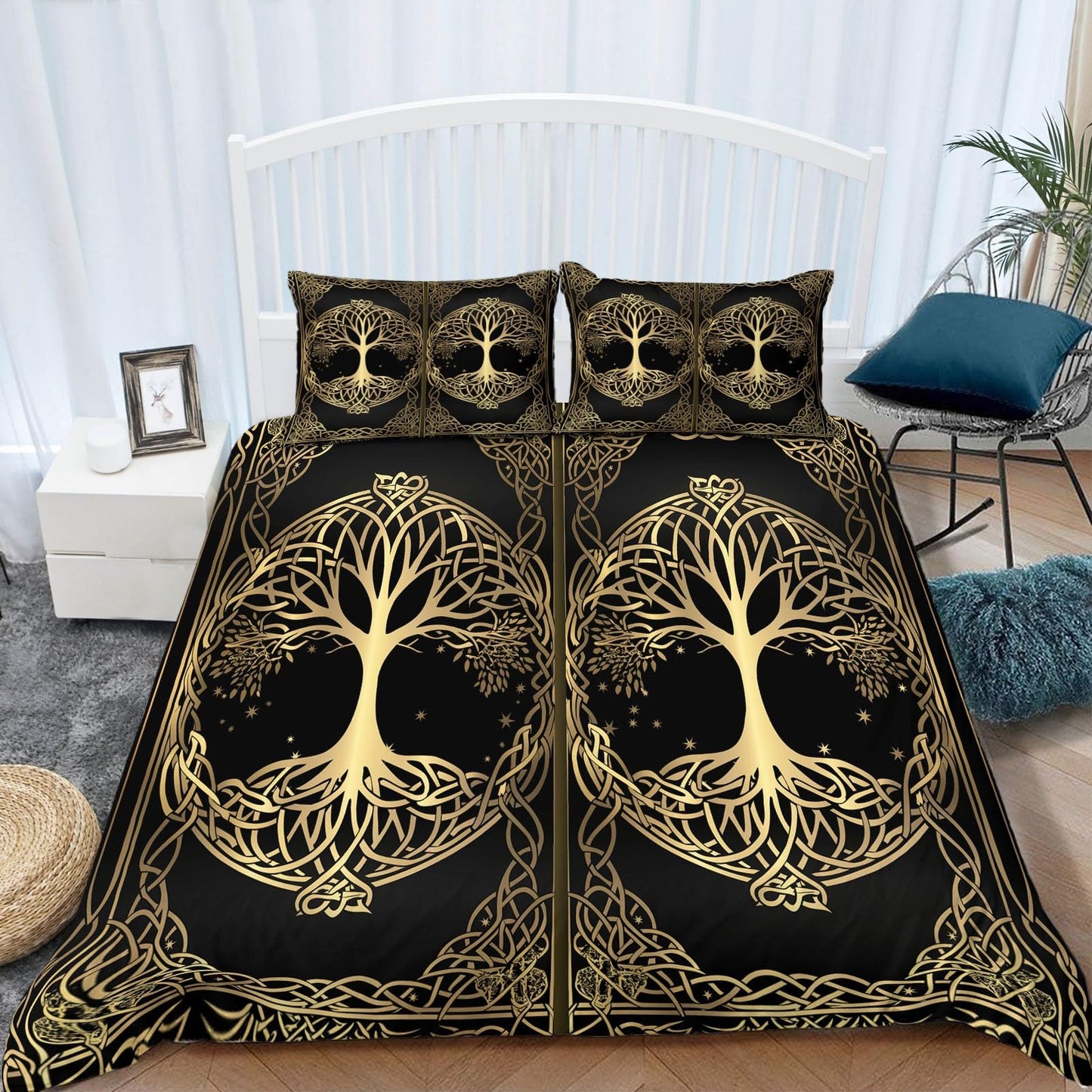 Bed Linen 135 x 200 cm Halloween Moon Black Cat Grey 3D Printed Duvet Cover Easy Care 3-Piece Bedding Set Polyester Cotton with Zip and 2 Pillowcases