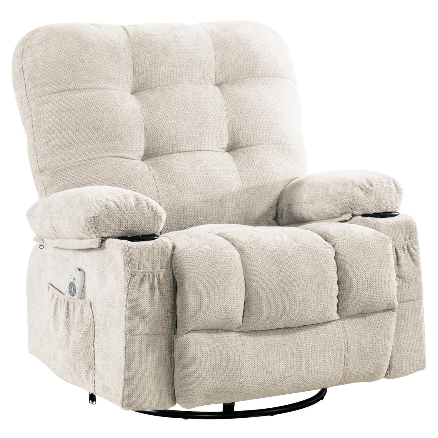Bosmiller Relaxsessel mit Liegefunktion Massagesessel Oversize Fernsehsessel 360°Drehbarer Liegesessel Heizung Verstellbar Sessel Stoff