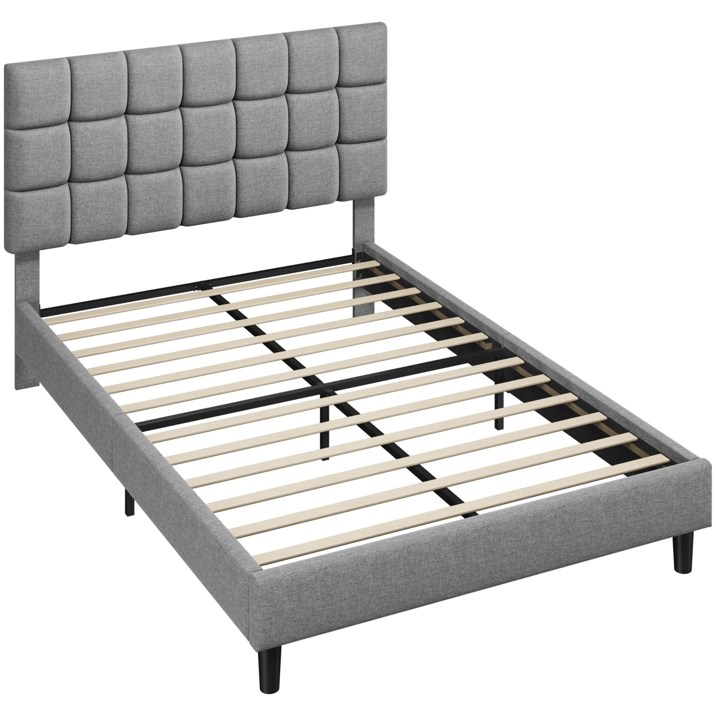 Yaheetech Upholstered Bed 140 x 200 cm Double Bed with Height-Adjustable Headboard, Sturdy Bed Frame, Fabric Bed with Slatted Frame, Padded Bed Frame, Youth Bed, Dark Grey