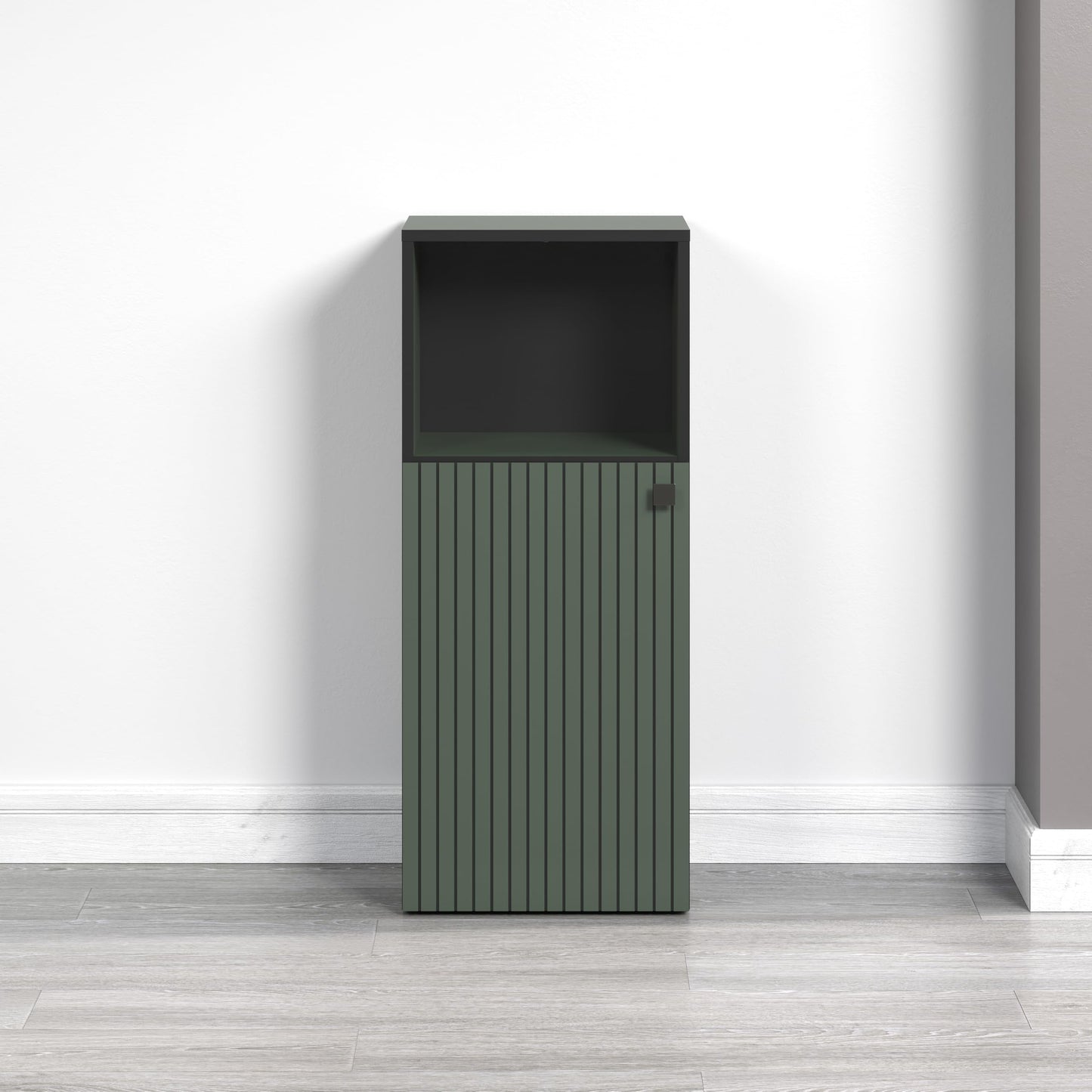 trendteam smart living - PureBliss - Hochschrank - Eiche - Badezimmerschrank in moderner Rillenoptik - edle Metallgriffe - (BxHxT) 40 x 186 x 31 cm - 2 praktische Einlegeböden - kratzfest