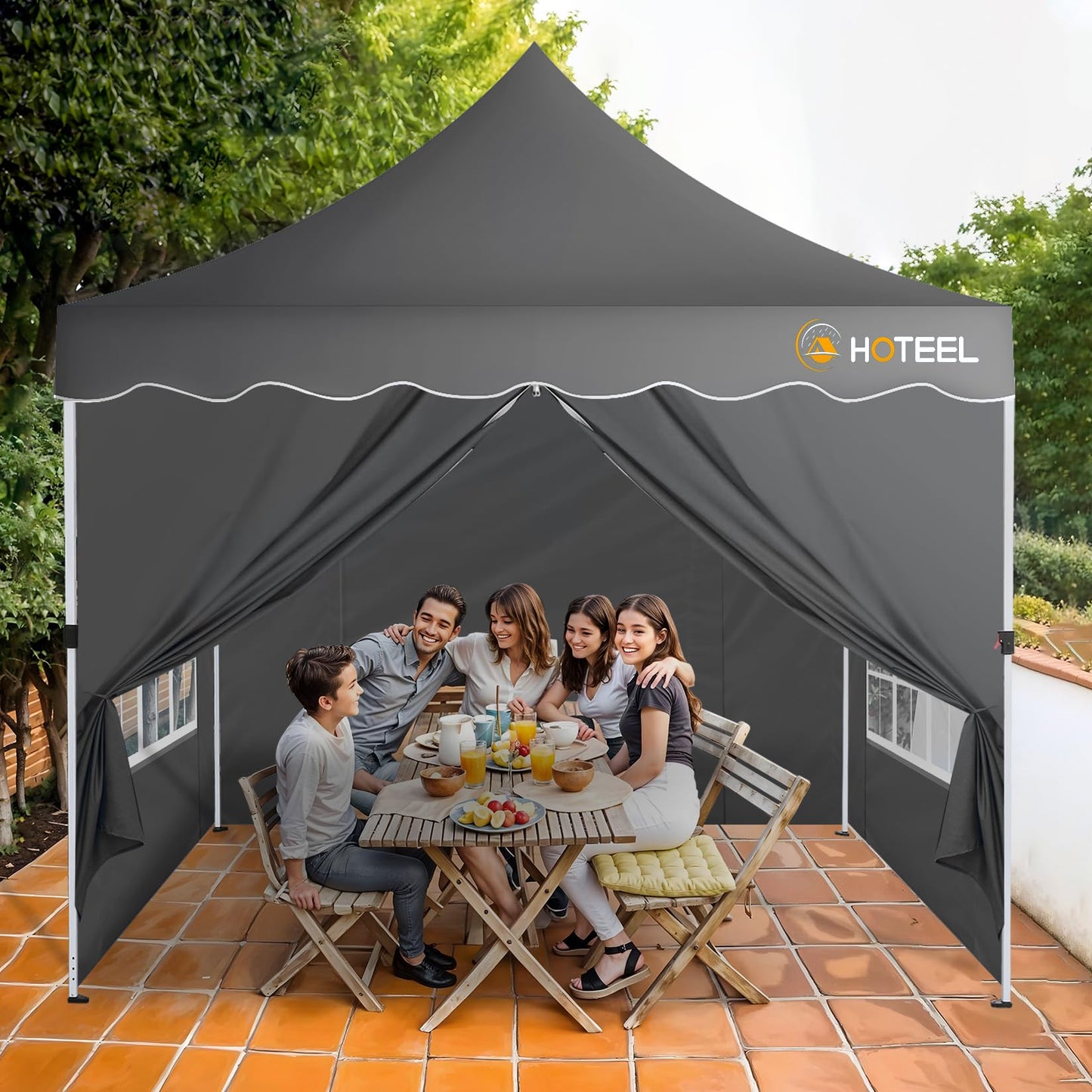 HOTEEL Gazebo 3 x 6 Waterproof Stable with 6 Removable Side Walls, Wave Hem Roof Party Tent 3 x 6 with Wheel Bag and 4 Sand Bags, Folding Gazebo 3 x 6 Parasol for Wedding Market (Grey)