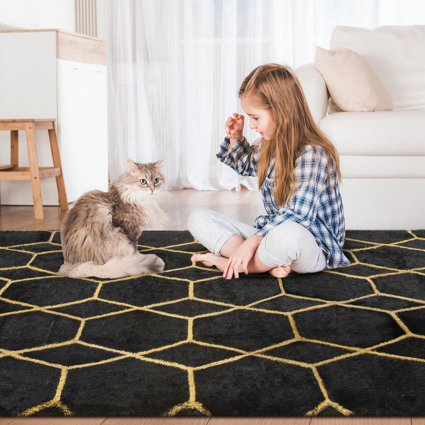 Sour Lemon Hochflor Teppich Grau Carpet Wohnzimmer 240x300 Waschbar Anti-Rutsch Extra Große Teppiche Schlafzimmer Flauschige Moderne Teppiche Matte Teppichen für Schlafzimmer Kinderzimmer
