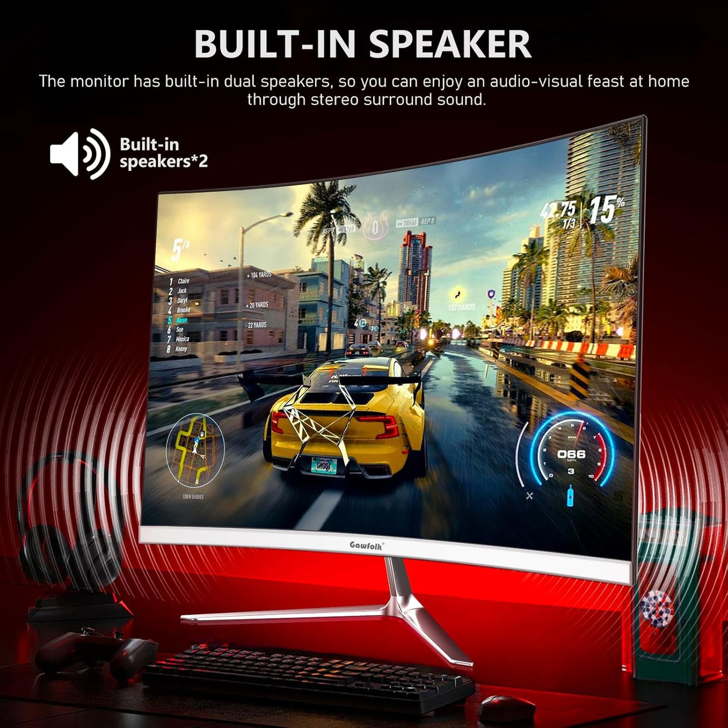 Gawfolk 32 Zoll Curved Gaming Monitor 180HZ / 165Hz / 144hz PC Bildschirm Full HD 1080P, Rahmenloses 1800R Gebogenes Computerbildschirm mit FreeSync und Eye Care Technologie, unterstützt VESA