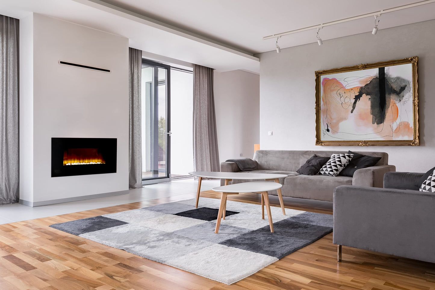 alpina Lucerne Electric Fireplace - Electric Fireplace with Heating 1800-2000W - Electric Fireplace with Thermostat Heating - LED Fireplace with Realistic Flame Effect - Compact Fireplace Freestanding