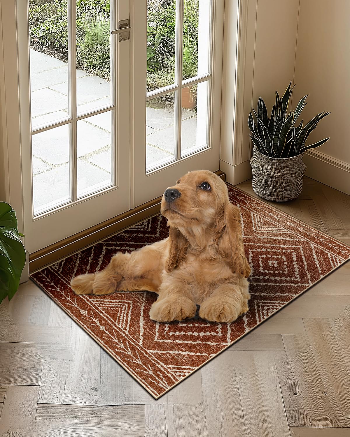 DEFYNEE Teppich Wohnzimmer 120 x 180 cm – Waschbarer Kurzflor Teppich, rutschfest, Vintage & Boho Stil, Pflegeleicht – Für Flur, Wohnzimmer, Schlafzimmer & Esszimmer, Dunkelblau