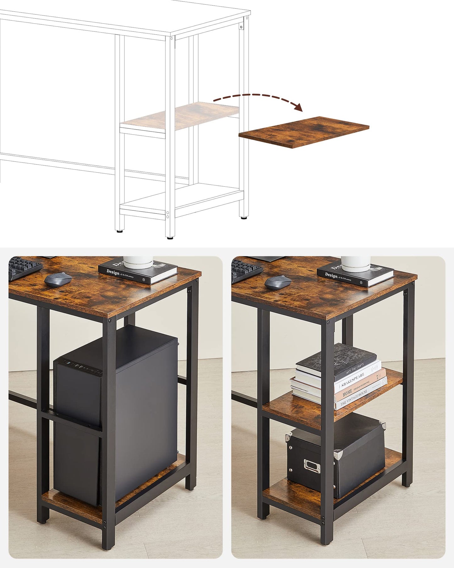 Vasagle L-Shaped Computer Desk, Corner Desk with 2 Shelves
