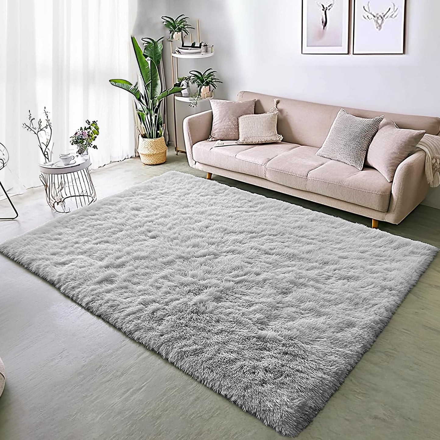 BSGIFT High Pile Rug, Grey, 160 x 230 cm, Shaggy Long Pile Fluffy Rug, Living Room, Modern Living Room Rug, Bed Rug, High-Pile Carpet, Non-Slip for Bedroom, Children's Room