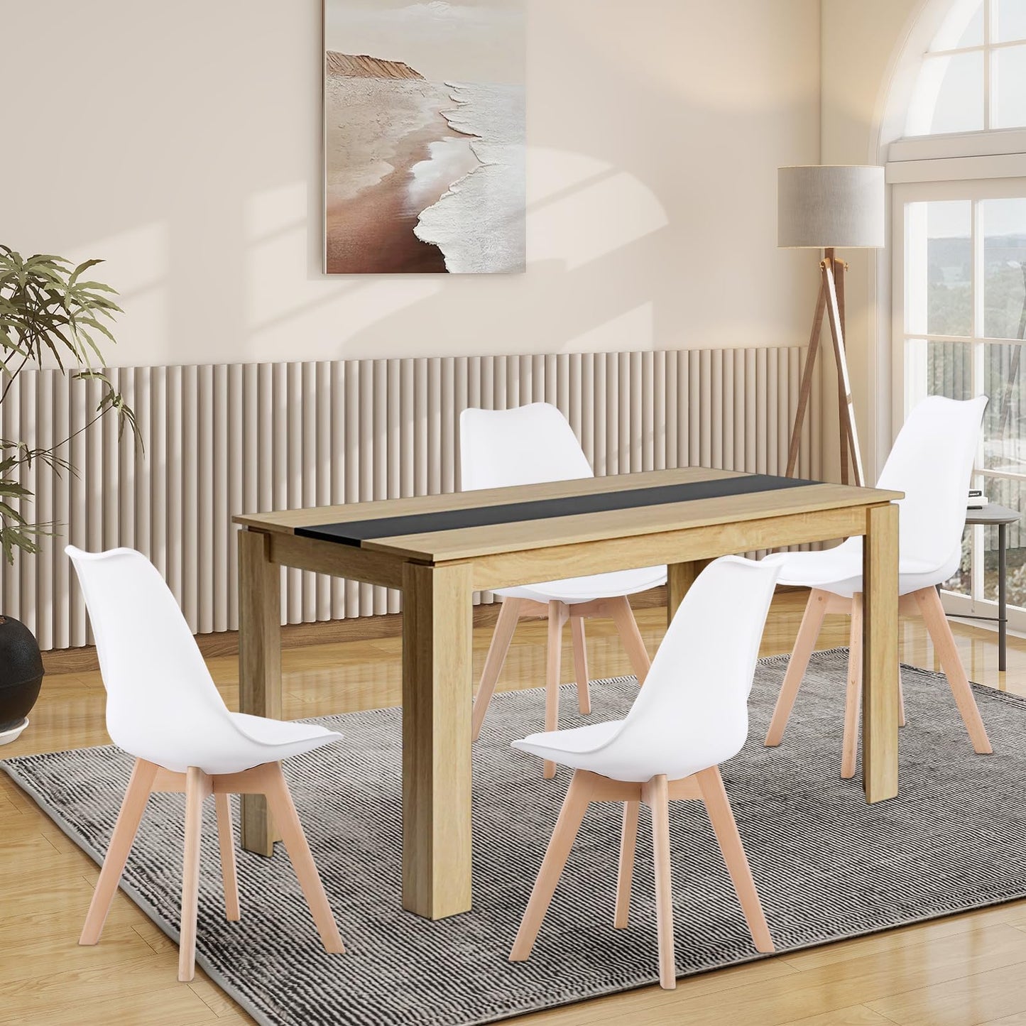 FURNITABLE Dining Table with 6 Chairs, Dining Room Group, Set of 6 Dining Room Chairs and 140 cm Rectangular Wooden Table Dining Set for Living Room, Kitchen, Office (Oak-Black Table + 6 Black Chairs)