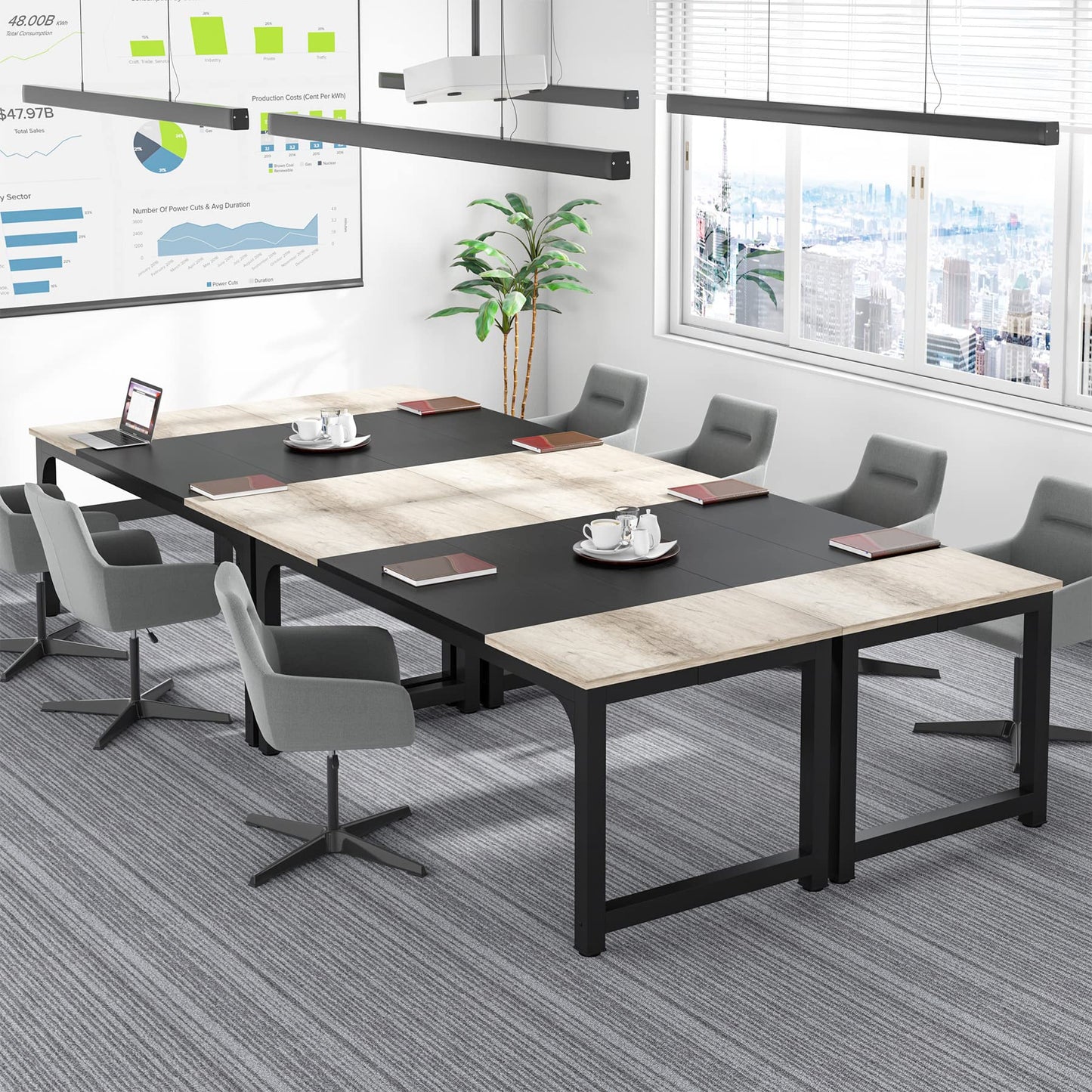 Tribesigns Schreibtisch Computertisch, PC Tisch Bürotisch Arbeitstisch Esstisch in Schwarz für Home Office zu Hause Schreibtische, Konferenztisch (Rustikales Braun/Schwarz, 180 x 80 x 75 cm)