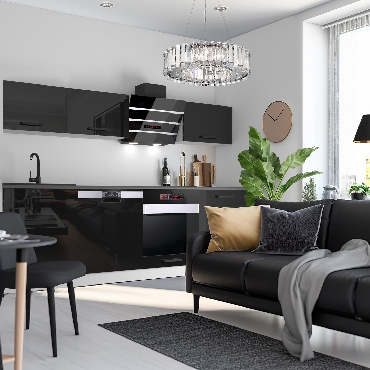 Belini Linda Kitchen Unit, Kitchen Furniture 240 cm, Fully Equipped without Electrical Appliances, with Wall Cabinets and Base Cabinets, with Worktops, Matt White