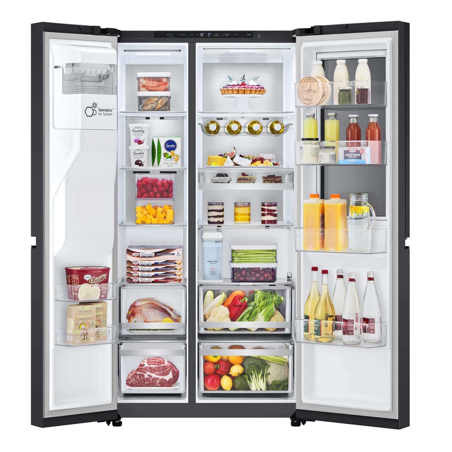 LG GSXE90MBDD Side by Side Kühlschrank mit InstaView Craft Ice | Door in Door | Crushed Ice -und Wasserspender EEK: Klasse D | 628 Liter Kapazität | Festwasseranschluss | Total No Frost