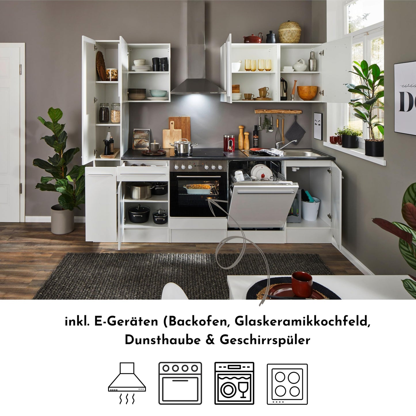 Jazz 8 Moderne Küchenzeile ohne Elektrogeräte in Anthrazit, Artisan Eiche Optik - Geräumige Einbauküche mit viel Stauraum - 220 x 211 x 60 cm (B/H/T)