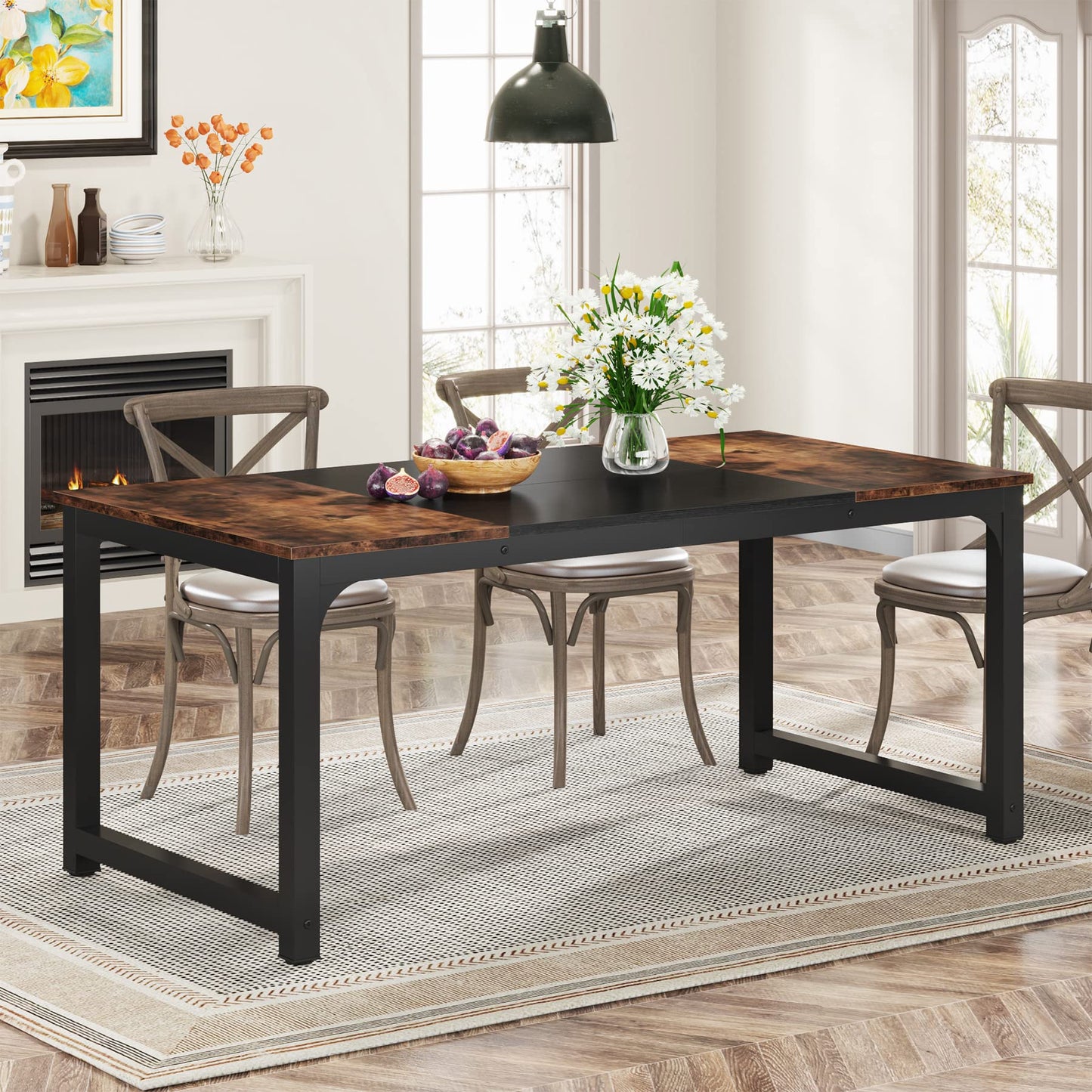 Tribesigns 160 x 80 cm Esstisch, industrieller Küchentisch für 4-6 Personen, rechteckiger Esstisch für Esszimmer, Küche, Wohnzimmer, mit robusten Metallbeinen (Rustikales Braun)