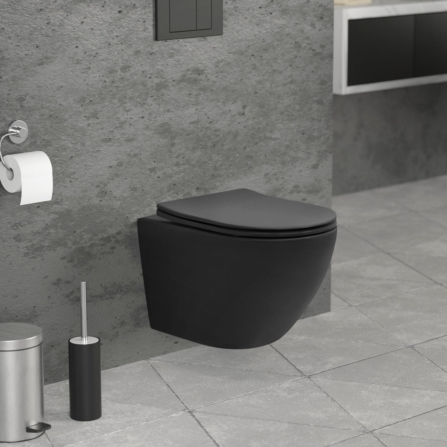 ECD Germany Rimless Wall-Mounted Toilet Ceramic White Matt with Nano Coating, Wall Toilet Long 52 cm, Removable Toilet Seat Made of Duroplast Soft Close Mechanism, Deep Washdown with Lotus Effect