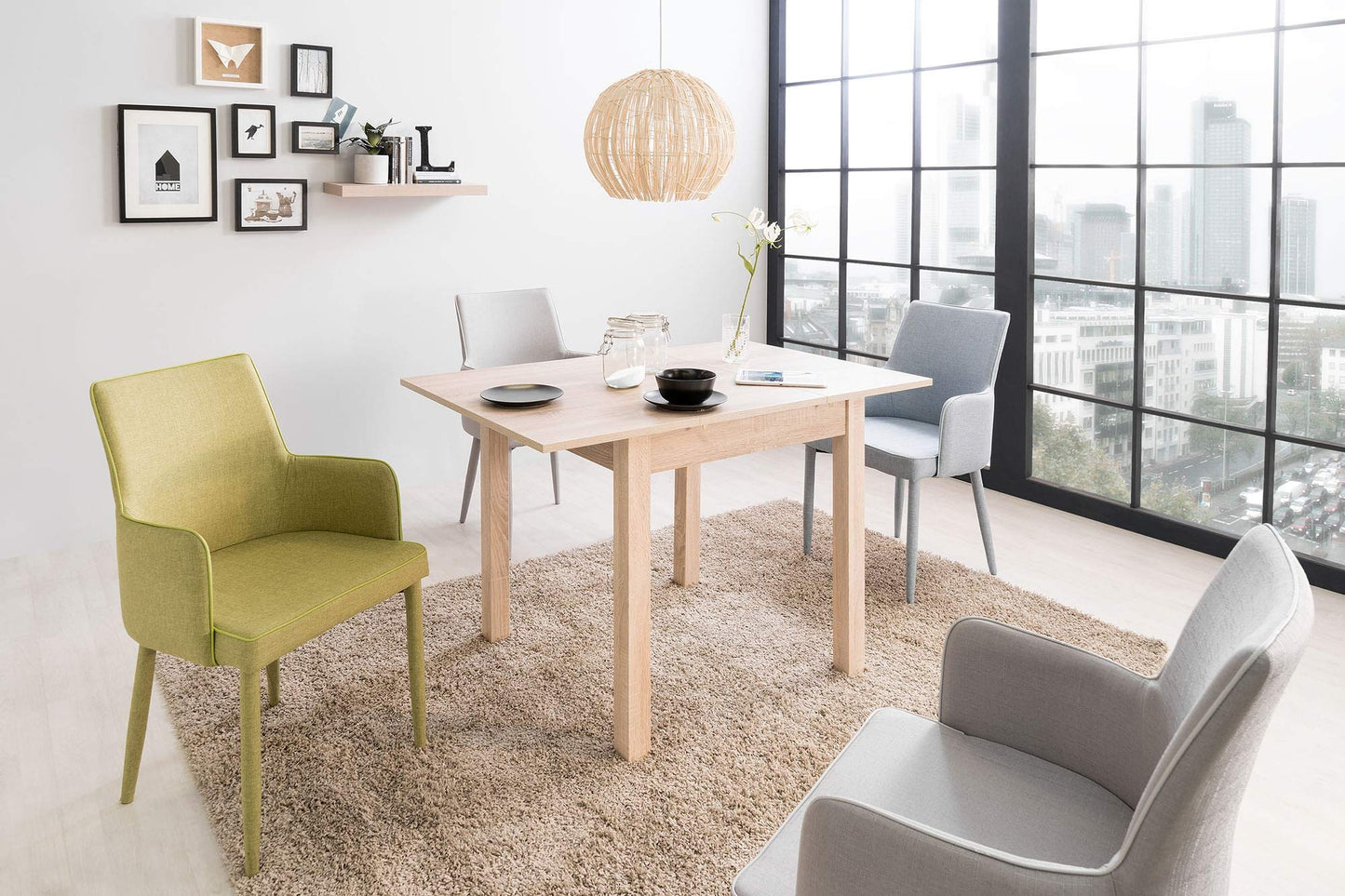 Newfurn Dining Table Wild Oak Dining Room Table Kitchen Table Dining Table II 120 x 76.5 x 70 cm (W x H x D) Extendible up to 160 cm including 40 cm Table Top Anthracite Kitchen Table Dining Table