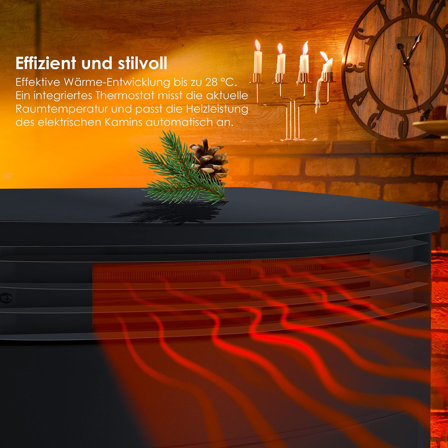 KESSER® Prio Electric Fireplace with Heater Fan Heater Remote Control 950/1900 W Fireplace Electric LED Flame Effect Fireplace Electric Fireplace with Thermostat 3-Piece Panoramic Viewing Window Heating Function Timer