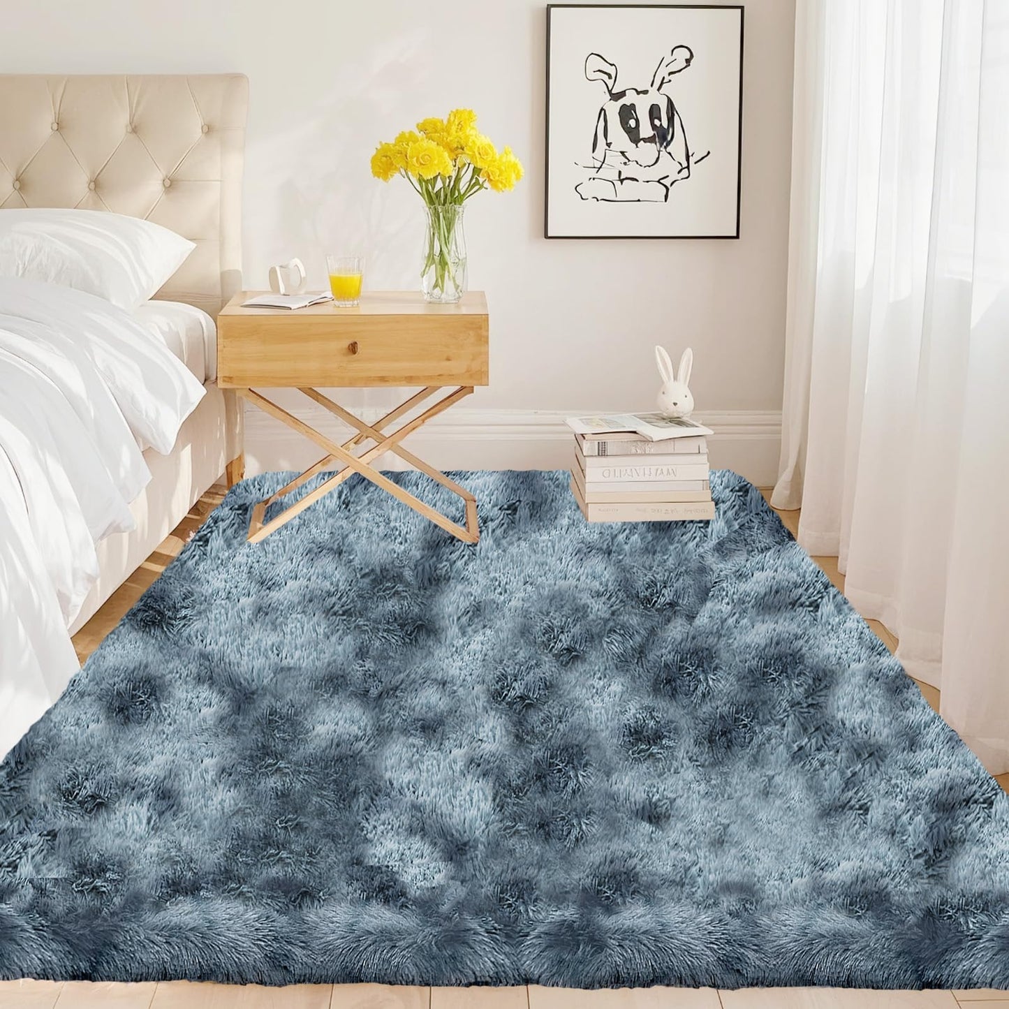 High Pile Living Room Rug, 140 x 200 cm, Cream Fuzzy Shaggy Fluffy Rug for Bedroom Rugs, Modern Plush Living Room Rug, Bed Rug, High-Pile Carpet, Non-Slip for Children's Room