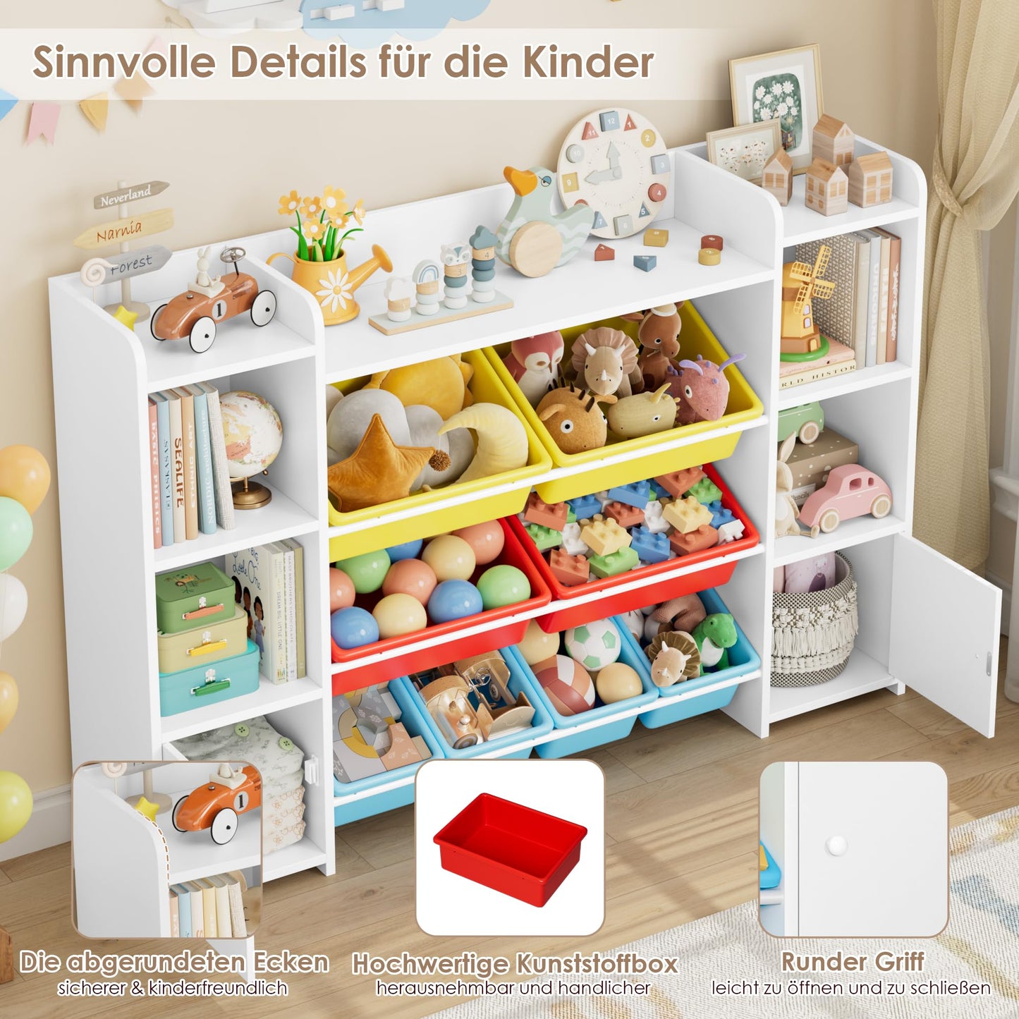FOREHILL Kinderregal mit 8 Boxen Kinderschrank Holz Bücherregal für Kinder Aufbewahrungsbox Kinderzimmer Möbel mit Spielzeugkiste 138,8 x 94,3 x29,6 cm (rosa)