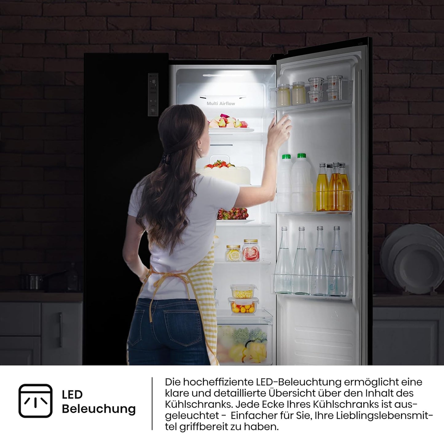 Hisense RS677N4AFC Side by Side Kühl – Gefrier - Kombination,179cm, 519 Liter Gesamtkapazität, EEK: C, LED Beleuchtung, Multi Air Flow, Inverter Kompressor, Touch Display, schwarz