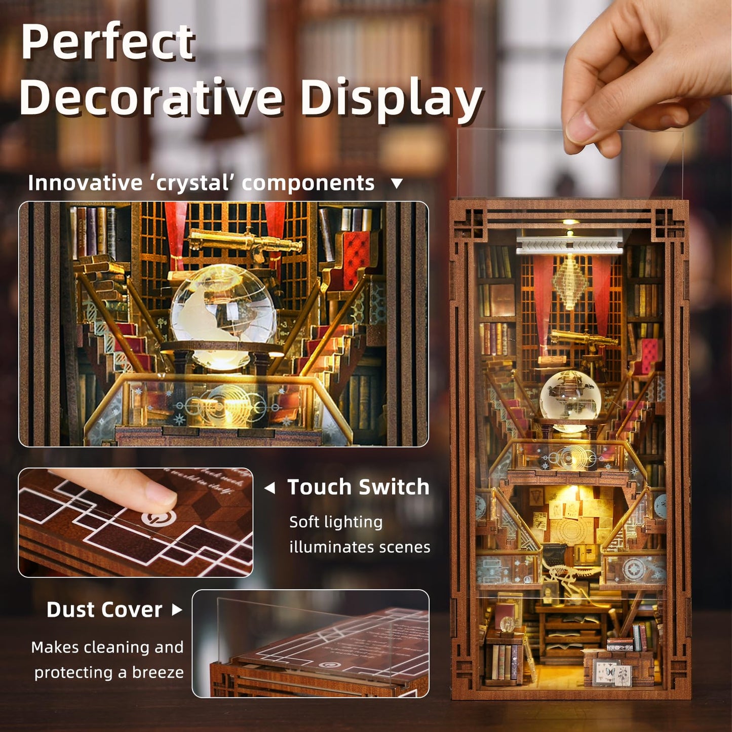MiniCity Book Nook Kit, DIY Miniature Dollhouse Booknook Kit, 3D Wooden Puzzle Bookend Bookshelf Insert Decor for Teenagers and Adults (Library of Gods Max)