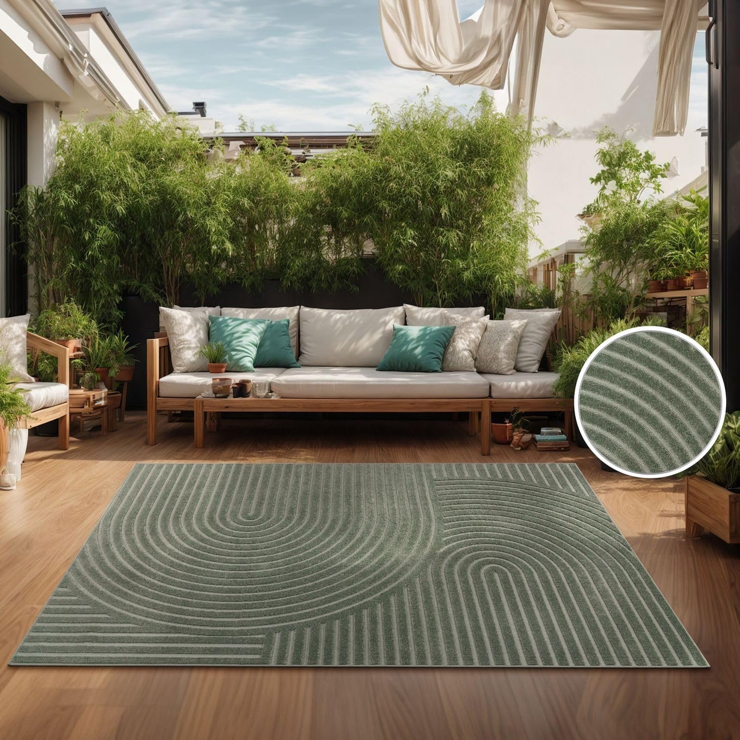 TT Home Indoor and Outdoor Rug Weatherproof Balcony Bedroom Boho Skandi Motif Plain Colours Colour: Cream 3, Size: 60 x 100 cm
