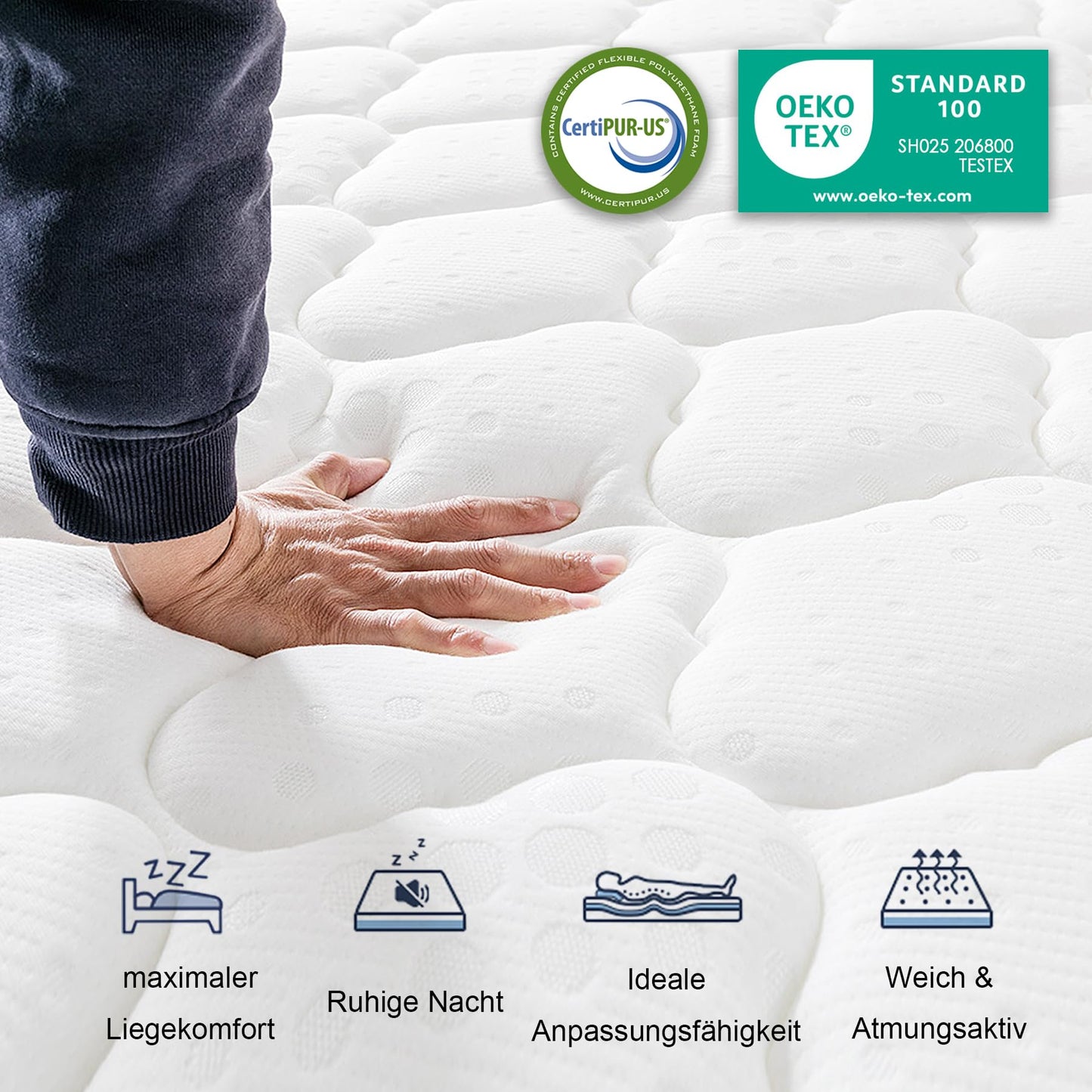 Vesgantti Matratze 180x200 höhe 22cm H3 7-Zonen Taschenfederkernmatratze Mittelfeste Orthopädischem Kaltschaummatratze Öko-Tex Zertifiziert Matratzen Klassik BoxTop