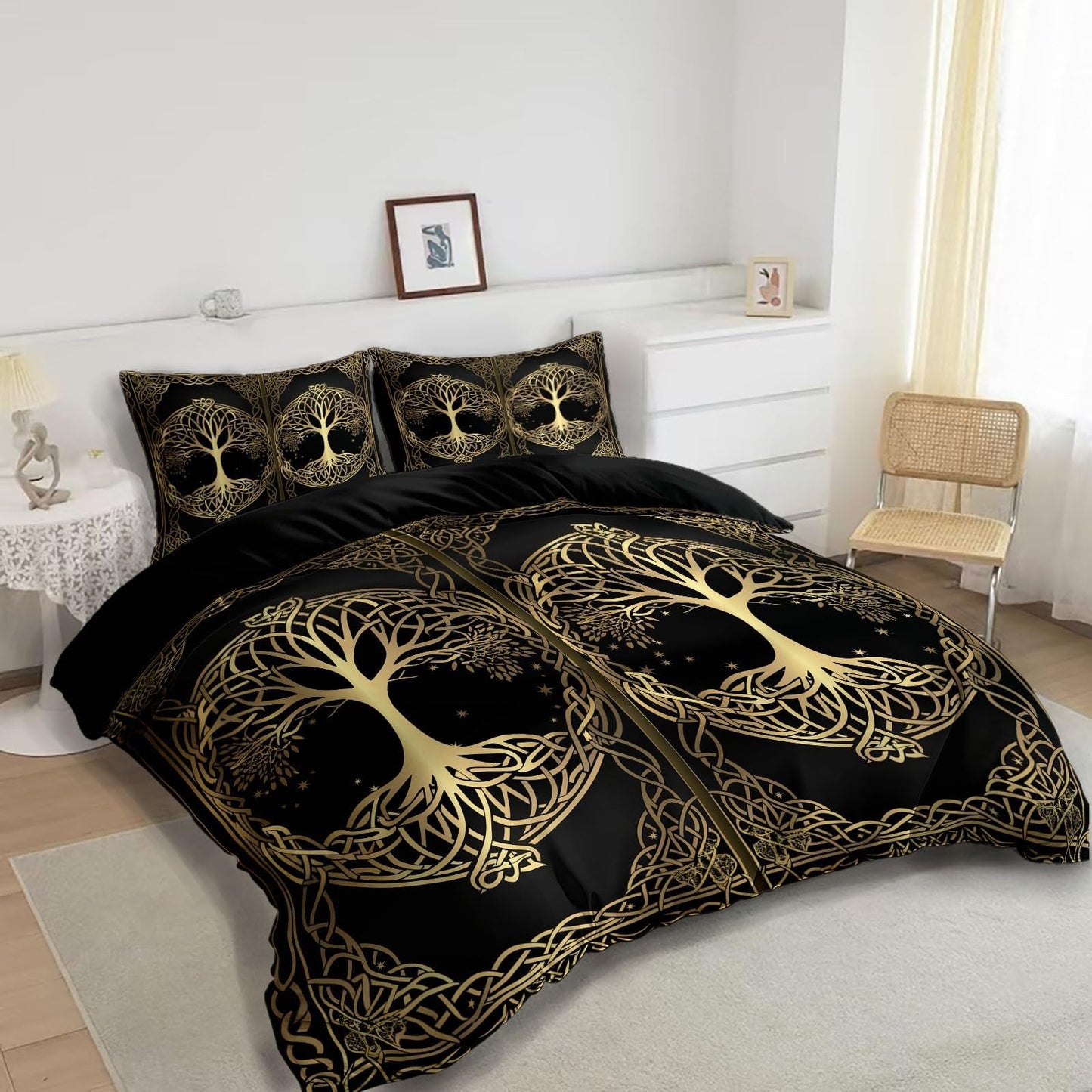 Bed Linen 135 x 200 cm Halloween Moon Black Cat Grey 3D Printed Duvet Cover Easy Care 3-Piece Bedding Set Polyester Cotton with Zip and 2 Pillowcases