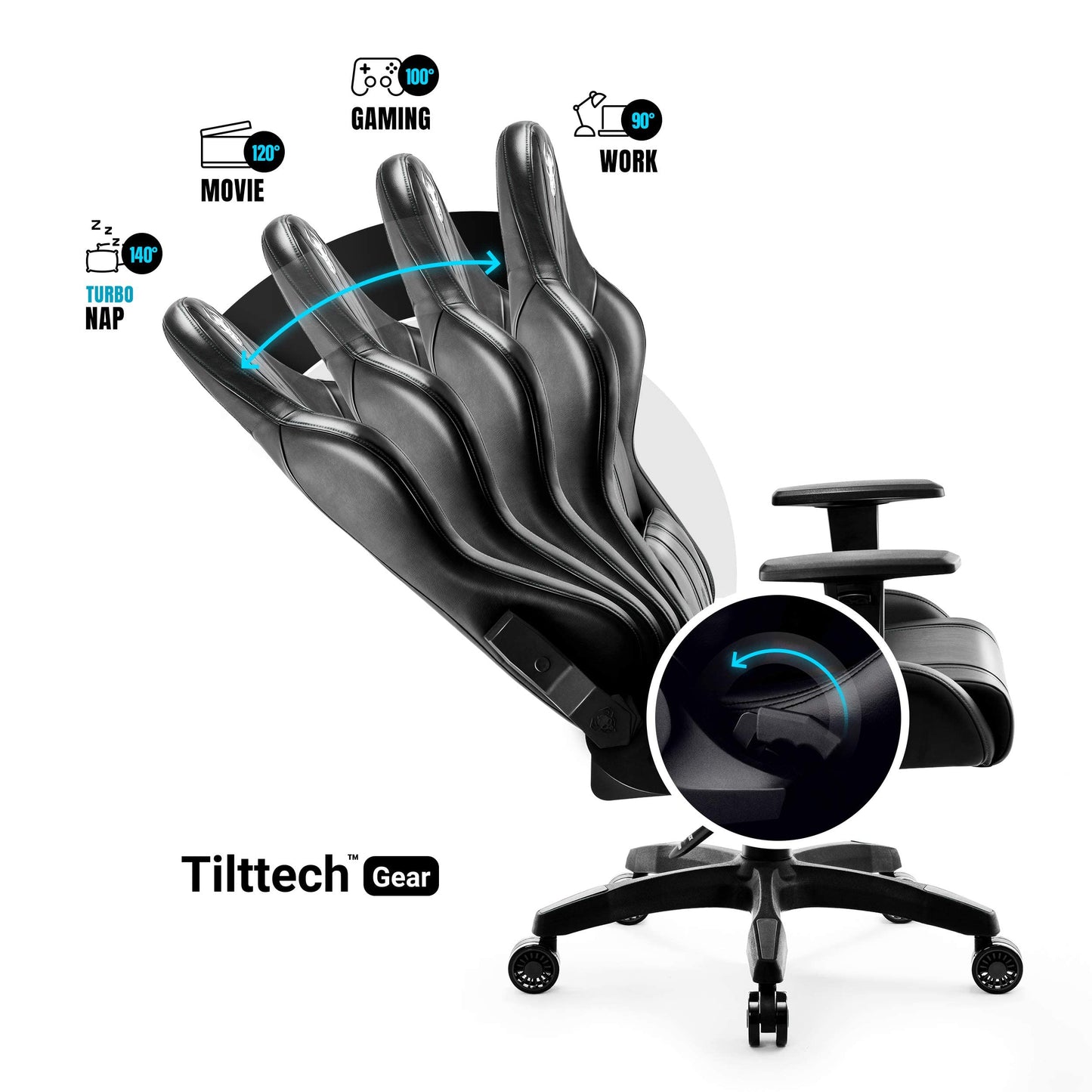 Diablo X-One 2.0 Gaming Stuhl Gamer Chair Bürostuhl Schreibtischstuhl Verstellbare Armlehnen Ergonomisches Design Nacken/-Lendenkissen Wippfunktion Aqua Blue Normal (L)