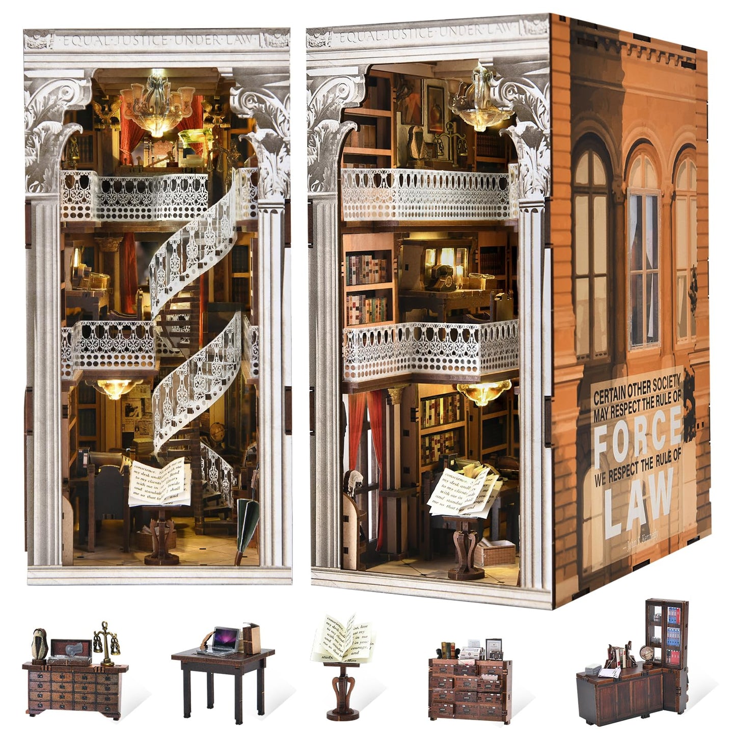MiniCity Book Nook Kit, DIY Miniature Dollhouse Booknook Kit, 3D Wooden Puzzle Bookend Bookshelf Insert Decor for Teenagers and Adults (Library of Gods Max)