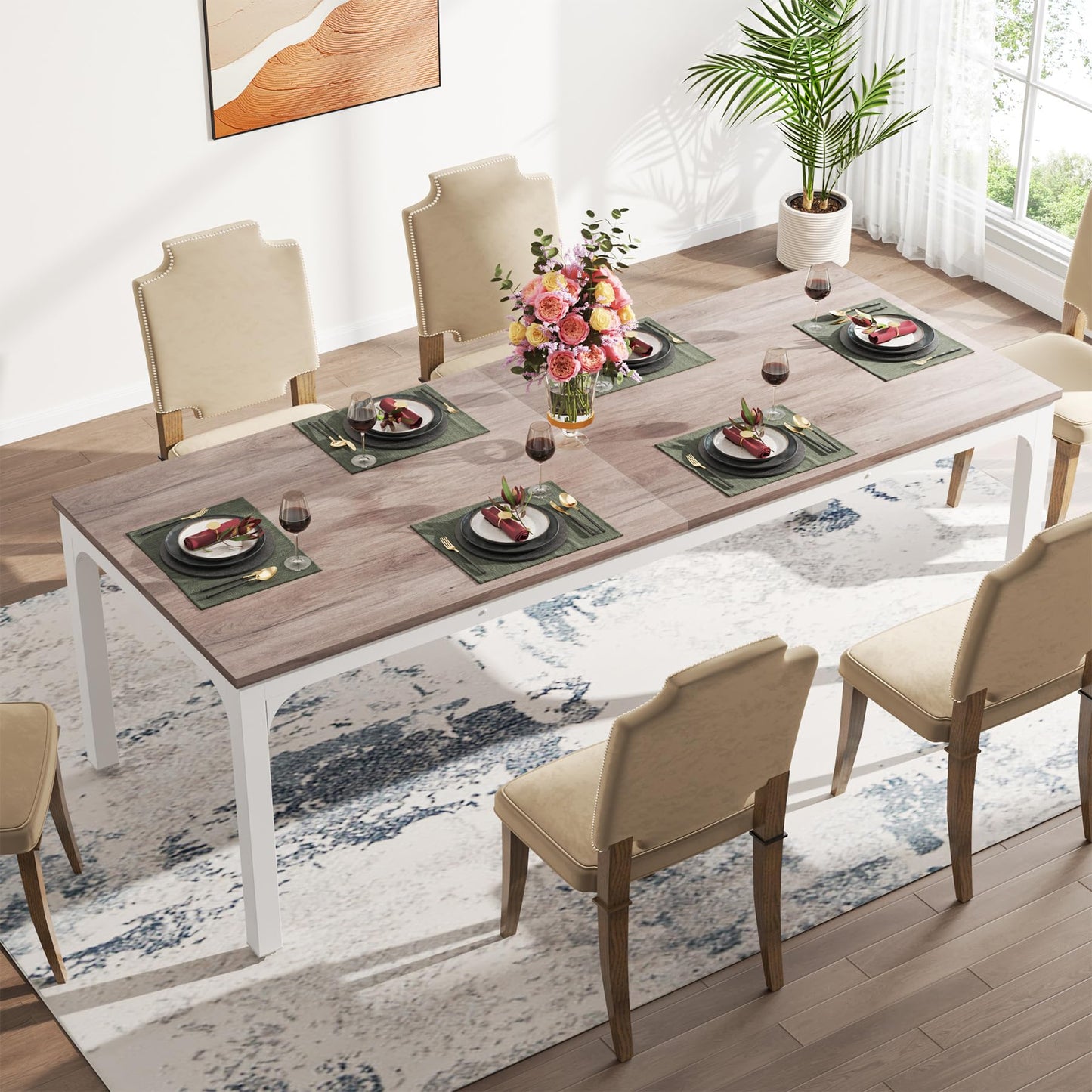 Tribesigns Dining Table, Industrial Kitchen Table for 4-6 People, 200 x 70 x 75 cm, Rectangular Dining Table for Dining Room, Kitchen, Living Room, with Heavy Duty Metal Legs, Oak