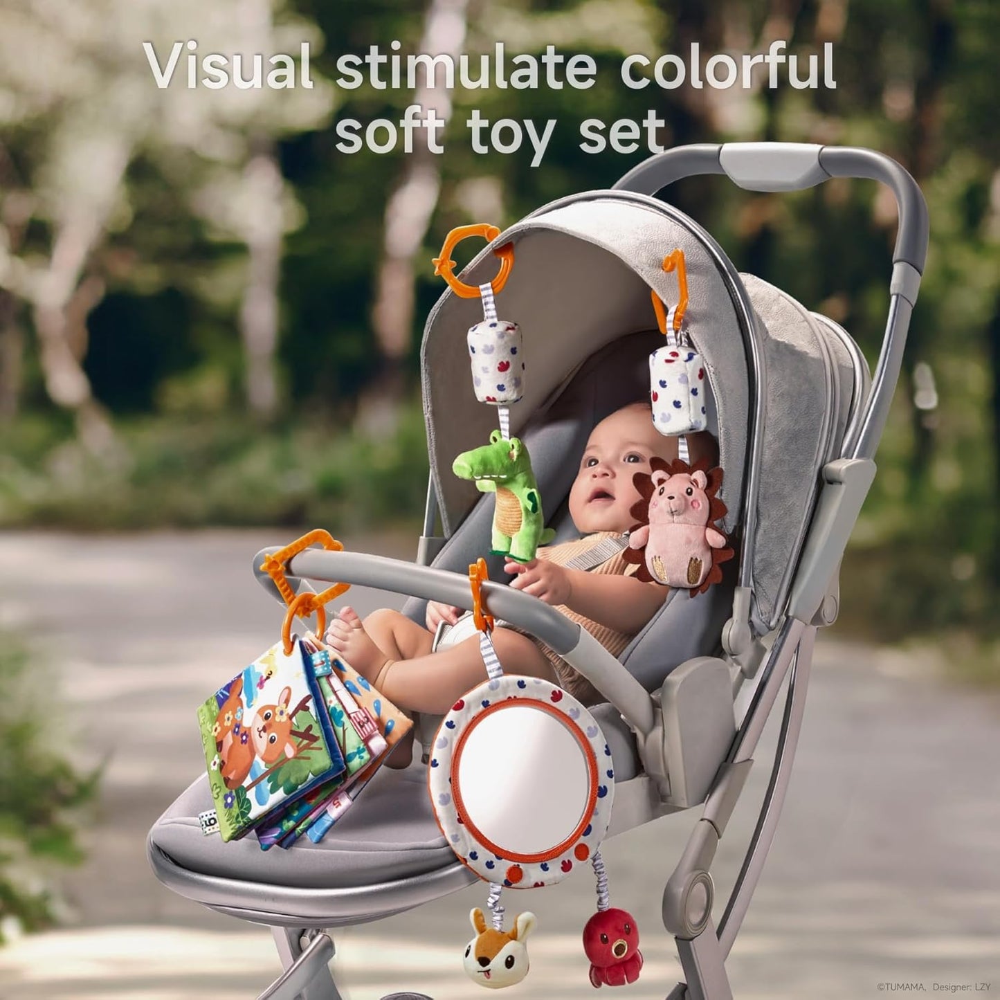 TUMAMA KIDS Baby Spielzeug mit Rassel, Spiegel, Knistertuch Buch, Sensorik Spielzeug für Kinderwagen, Kinderbett, Autositz und Bauchlage, Baby Geschenk Mädchen Junge 0-12 Monate