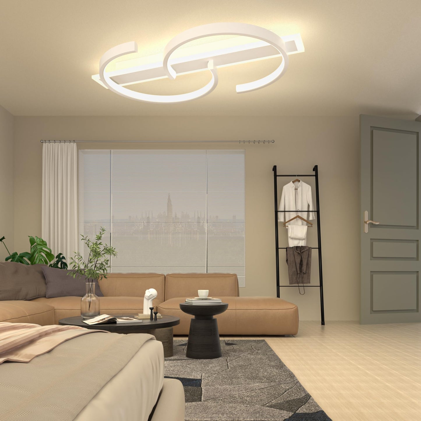 LUOLONG LED Deckenleuchte Dimmbar Deckenlampe Schwarz Wohnzimmerlampe 35W mit Fernbedienung 2-Ringen kreis Deckenleuchte Schlafzimmerlampe Arbeitzimmer Büro Modern Led deckenbeleuchtung-40cm Schwarz