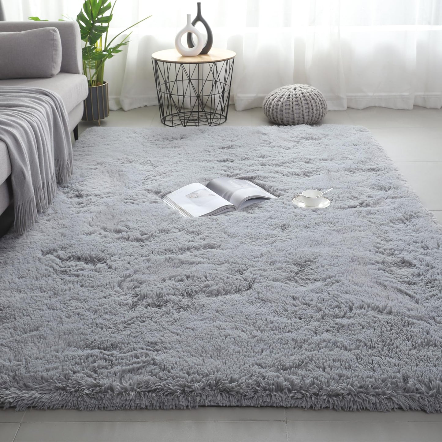 Shag Area Rugs for Bedroom Living Room,4X6 Ultra Soft Fluffy Area Rugs for Dorm, Indoor Carpet Nursery Rugs for Kids Room Home Decor,Tie-Dye Grey