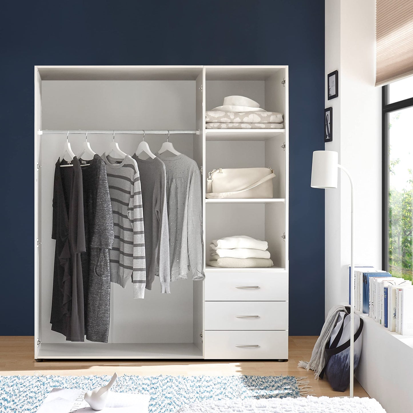 Harry Wardrobe White - Versatile Hinged Door Cupboard 3 Doors for Your Bedroom - 150 x 176 x 51 cm (W x H x D)