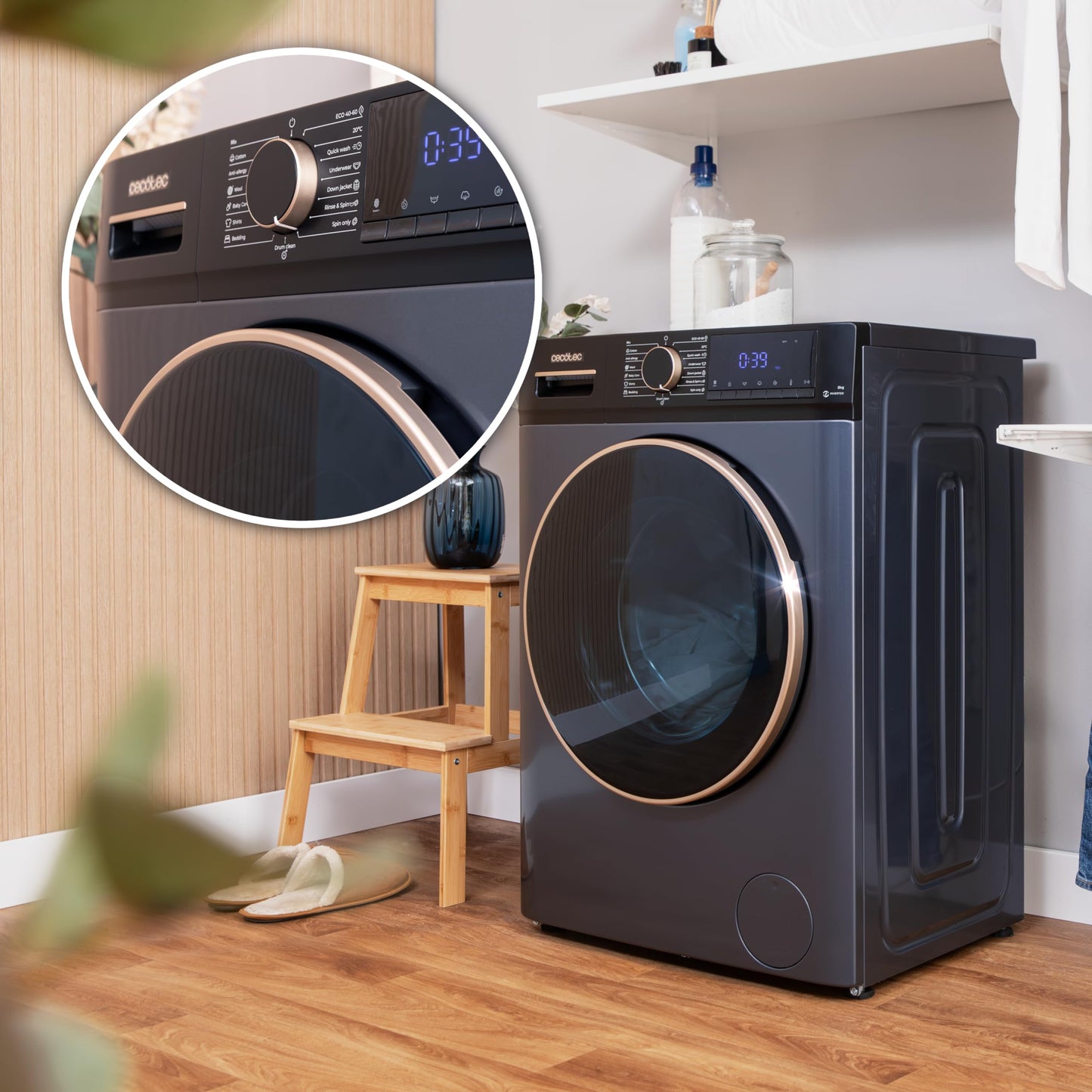 Cecotec Waschmaschine 8Kg Frontlader Bolero DressCode 8610 Inverter Steel A. 1400 U/min, Steam Max, Inverter Plus Motor, 15 Progr, OnSmart, Smooth Wash, Stop&Go, Antibakterielle Dichtung, Drum Clean