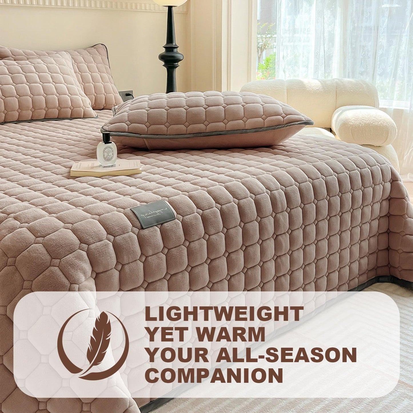 SHANNA Extra Large Duvet: Milk Velvet Soft Double Sided Duvet Ideal as Bedspread 230 x 250 cm with 2 Matching Pillowcases 50 x 70 cm (Beige)