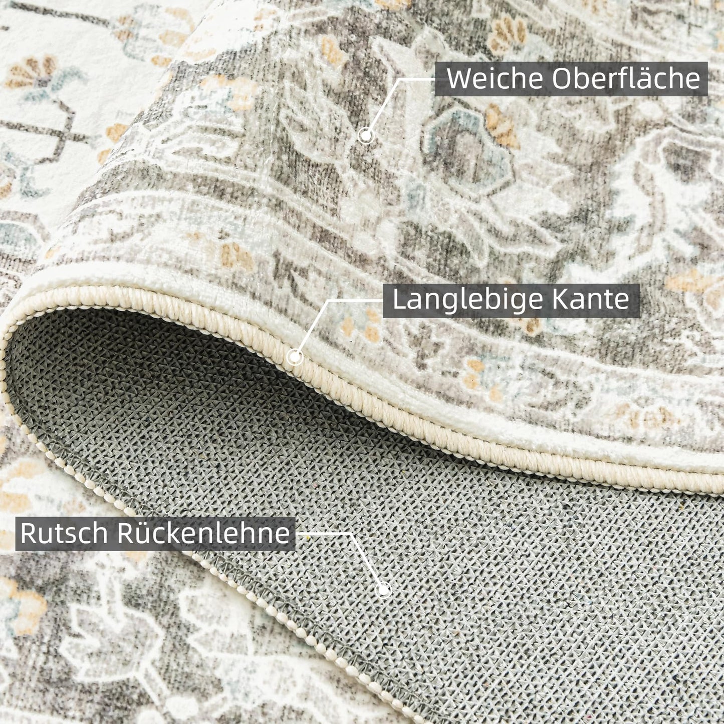 WONGS BEDDING Boho Rug Living Room Bedroom Short Pile Rugs Washable Soft Non-Slip Vintage Design