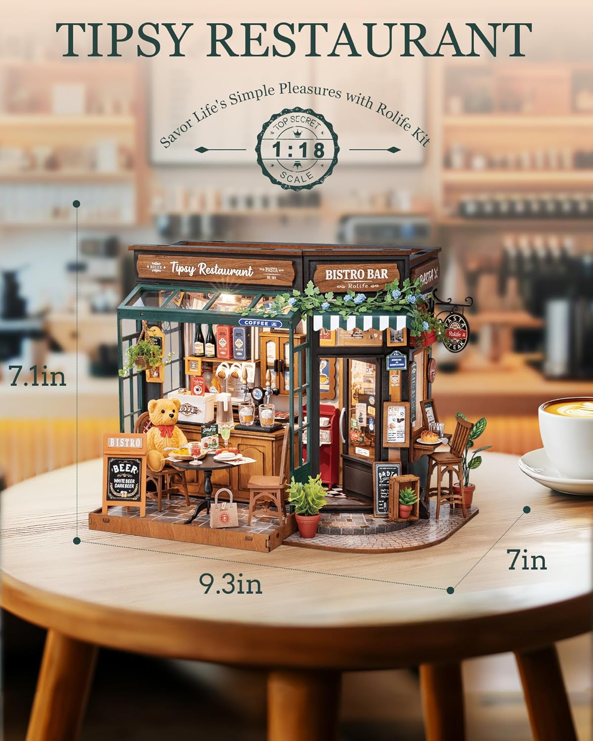Rolife Miniatur Haus Selber Bauen Tipsy Restaurant - DIY Puppenhaus Tiny House Bausatz Mini Haus Home Desk Bücherregal Dekoration Idee